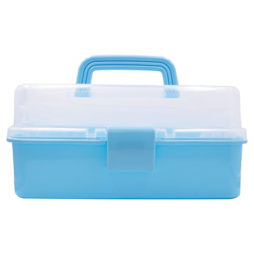 ANGELS CRAFT Clear Plastic Container 3 Layers Organizer Box - Ideal for Beads, Art Supplies, DIY Crafts, Jewelry and Small Items - 15 x 9 x 7.5” - size: 3 Layers - Blue, 15 Inch