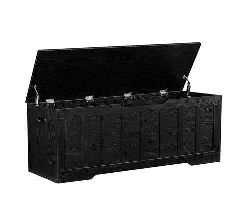 VANKILEY 51.2" Storage Chest Extra Large,Storage Bench with 2 Safety Hinges,Shoe Bench,51.2 * 15.7 * 19.1 inches,Wooden Trunk for Bedroom,livingroom,entryway,Supports 220 lb,Easy Assembly(Black). - color: Black