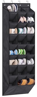AOODA 24 Pairs Over the Door Shoe Organizer for Closet, Deep Pockets Large Hanging Shoe Rack for Door, 8-Tier Sneaker Holder Hanger, Black
