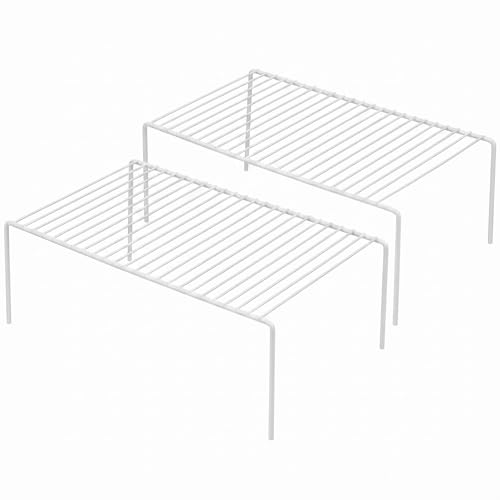 iPEGTOP Kitchen Cabinet Storage Shelf Rack, Set of 2 Large (15.7 x 9.4 Inch) Rustproof Metal Wire Shelves Spice Shelf Rack Cupboard Organizer for Pantries Countertops Utensils Organization, White - color: White