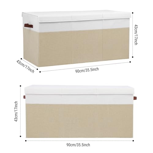 Gowee Extra Large Toy Storage Box with Lid, Sturdy Toys Storage Chest Bin Organizer Basket with Dividers for Kids, Boys, Girls, Nursery, Closet, Bedroom, Playroom 35.5"x17" x17" (Beige and White) - color: Beige and White, size: 35.5"x17" x17"