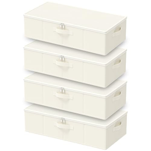 Under Bed Storage Bins, Closet Containers Organizers, Foldable Basket with Zippered, for Blankets, Clothes, Comforters, 4 Pack, Beige, 23.6 x 11.8 x 5.9 In, XSNY20BES-4 - color: Beige, size: Small（4 Pack）