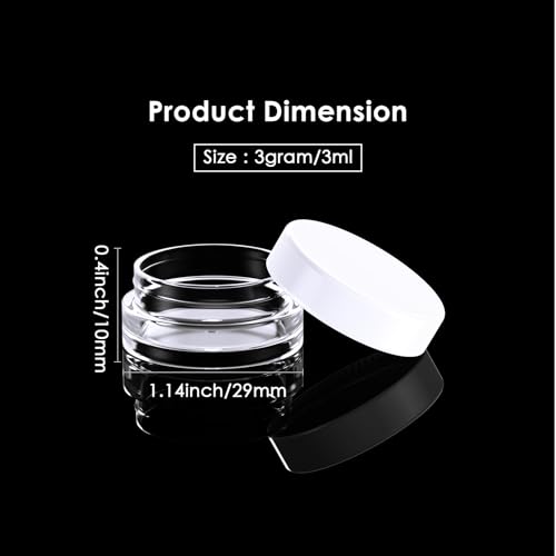 50 Pack 3 Gram Sample Containers with White Lids, Small Plastic Cosmetic Jars, Makeup Travel Container Jar for Cream, Bead, Eye Shadow, Lotions, Powders, Glitters Lip Gloss with Labels,Spatulas - color: White Lid, size: 0.1 Ounce