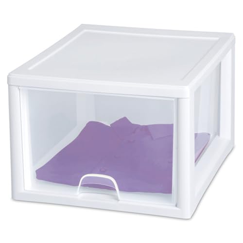 Sterilite 12-Pack 27 Quart Stacking Drawer, Clear Storage Closet Organizer, White Frame - Stackable Modular Plastic Drawers for Clothes, Accessories, Craft Supplies, Shoes or Linens - size: 27 Quart, style: 12 Pack