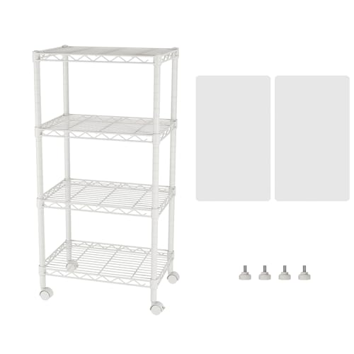 SINGAYE 4 Small Shelves Storage Shelf Wire Shelving Unit Metal Shelf Adjustable Organizers Storage Shelving with Wheels for Bathroom Laundry Room Kitchen Pantry11.5”D x 17.5”W x 30.5”H White - color: White, size: 4Tier/11.5"D X 17.5"W X 45"H