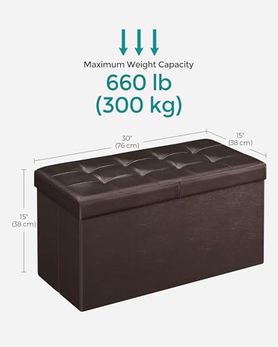 SONGMICS MAZIE Collection - 30 Inches Storage Ottoman Bench with Flipping Lid, Storage Chest Footstool, Load 660 lb, for Entryway, Living Room, Bedroom, Synthetic Leather, Brown ULSF45BR - color: Brown, size: 15"D x 30"W x 15"H