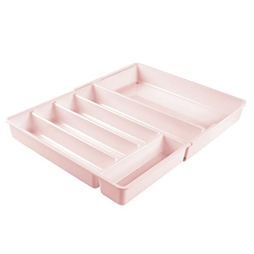 mDesign Adjustable, Expandable Plastic Kitchen Cabinet Drawer Storage Organizer Tray - for Storing Organizing Cutlery, Spoons, Cooking Utensils, Gadgets - Light Pink/Blush