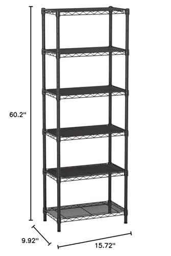 SINGAYE 6 Small Wire Shelves Kitchen Pantry Close Home Organizers and Storage Bathroom Shelf Laundry Room Organization Adjustable Book Metal Garage Shelving Unit - color: Black, size: 6-Tier 9.92"D X 15.72"W X 60."H