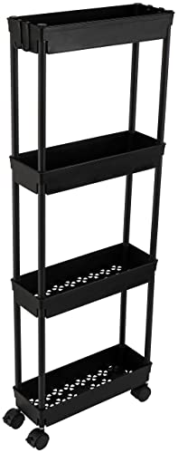 Sooyee 4 Tier Slim Storage Cart,Rolling Storage Cart,Narrow Shelf,Bathroom Rack,Mobile Shelving Unit Organizer for Kitchen, Bathroom, Laundry Room, Black - color: Black, size: Slim