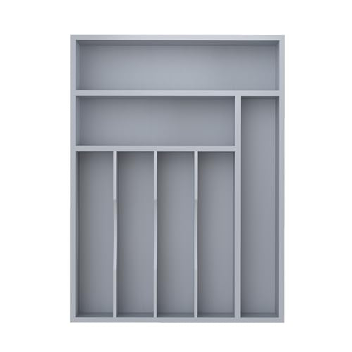Bamboo Silverware Organizer, Kitchen Drawer Organizer, Utensil Holder, Cutlery Tray & Spoon Flatware Storage with Grooved Drawer Dividers (Grey, 12.5''W x 16.5''D) - color: Grey, size: 12.5''W x 16.5''D