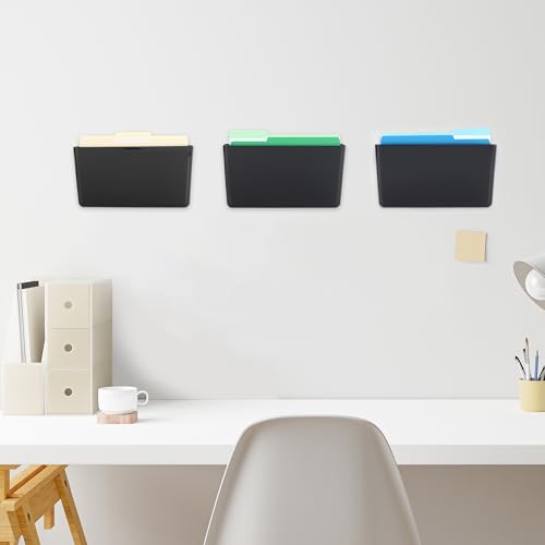 EASEPRES 3 Pack Black Plastic Single Pocket Hanging File Organizer, Wall Mount Paper Mails Magazines Holder, Mounted Folder Bins for Office School and Home, 12.99x4.13x7.48 inches - color: Black, size: 3 Pack