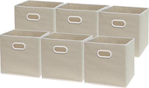Simple Houseware Foldable Cube Storage Bins with Handles, 11-Inch, Beige, 6-Pack, Fabric Cubes Organizer for Closet or Shelves - color: Beige