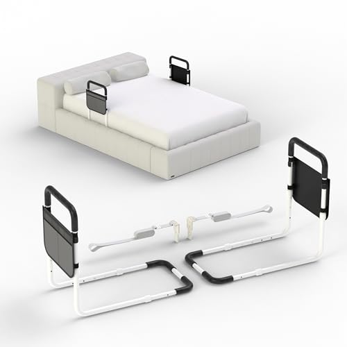Double Bed Rails for Elderly Adults Safety, Bed Rails for Seniors, Dual Bed Handle Bedside Assist, Adjustable Bed Bar for Fall Prevention, Medical Bed Cane Fits Twin, Queen, Full, King Bed (2 Pack) - size: 2 Packs