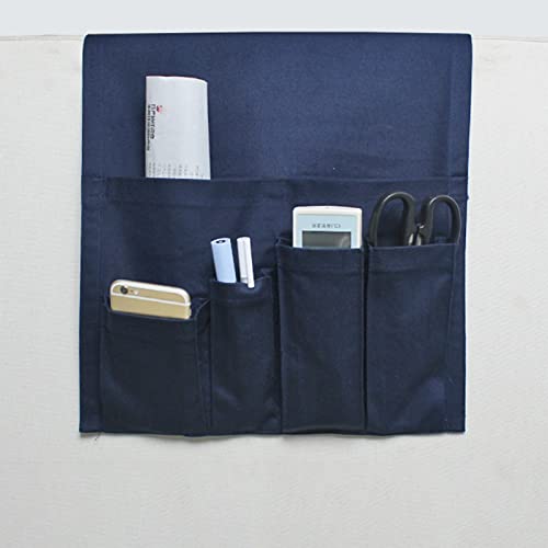 Sofa Armrest Organizer, Armchair Caddy Remote Control Holder for Recliner Couch Arm Chair Caddies with 5 Pockets for Magazine Tablet Phone TV Remotes,Navy,31x83cm - color: Navy