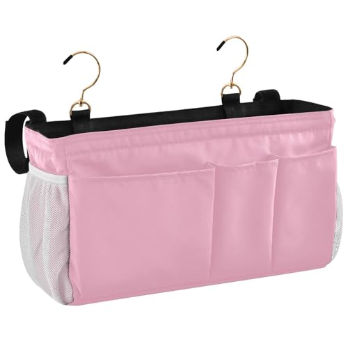 Rose Red Bedside Caddy Storage Bag Bedside Organizer for Dorm Room Top Bunk Bed Hanging Storage Organizer 6 Pockets with Hooks for Book Glasses Phone Holder - color: Rose Red