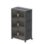 131QT Stackable Storage Bins with Lid & Door, 32 Gal Collapsible Plastic Storage Containers with Locking Wheel, Space Saving Foldable Organizer for Home Bedroom Office Gray 3T - size: 131Qt/32Gal-3Packs/1Top Lid