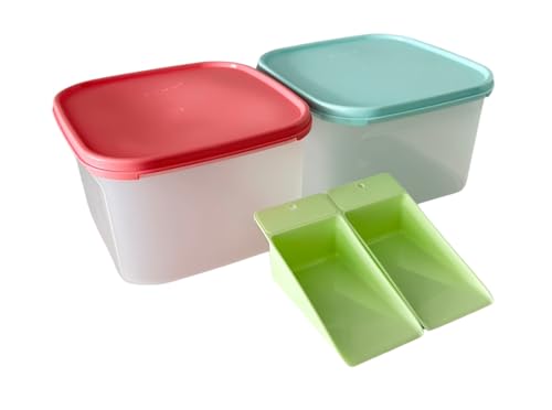 TupperwareSet MM Modular Mates Square #2 Food Container 11 cups 2.6 L Pink and Blue Seal with Flat Scoop