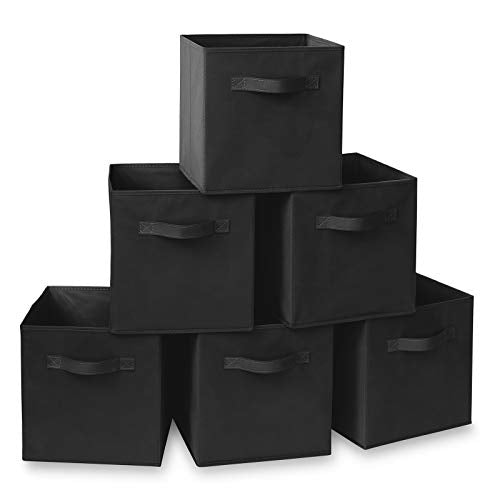 Casafield Set of 6 Collapsible Fabric Cube Storage Bins, Black - 11" Foldable Cloth Baskets for Shelves, Cubby Organizers & More - color: Black, size: 10.5" x 10.5" x 11"