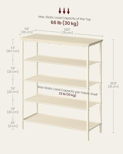 VASAGLE Shoe Rack, 5-Tier Shoe Storage Organizer for Entryway and Closet, Holds 12-16 Pairs of Shoes, 4 Fabric Shelves, Steel Frame, Modern, Natural Beige and Pearl White ULBS036K01 - color: Natural Beige + Pearl White, size: 5 Tiers (29.5"W)