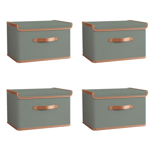 Tuza 4 Pack Storage Bins with Lids, Collapsible Closet Organizer Container, Fabric Organizer Box with Handles, Decorative Storage Boxes with Lids for Organizing Clothes, Blanket, Grey, Large - color: Grey, size: 4 Pack - Large
