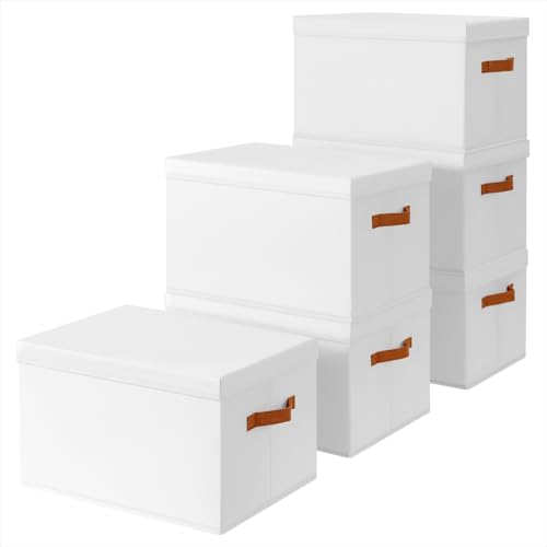 Homsorout Storage Bins with Lids - Large Fabric Closet Bins with Lid, 6 Pack Clothes Organizers and Storage, Collapsible Stackable Cube Basket for Home, Office, Dorm, White - color: White, size: XL(6-Pack)
