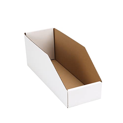 EXYGLO Cardboard Boxes, Pack of 35 Corrugated Storage Bins 12x4x4.5inch Pantry Organizer Bins for Shelves Garage Office Organization - color: White, size: 12x4x4.5 inches