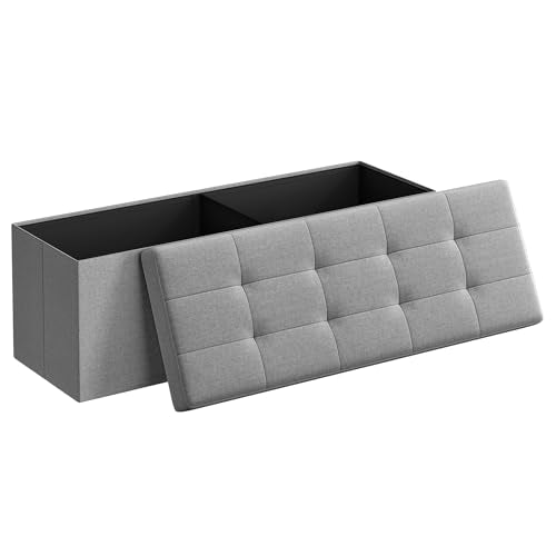 SONGMICS MAZIE Collection - 43 Inches Folding Storage Ottoman Bench, Ottoman Foot Rest, End of Bed Bench, Storage Chest, Load 660 lb, for Living Room, Bedroom, Entryway, Light Gray ULSF77G - color: Light Gray, size: 15"D x 43"W x 15"H