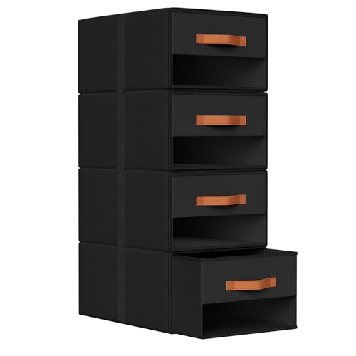 DIMJ Closet Organizers and Storage - Pull-out Fabric Bins with Drawers for Closet Foldable Clothes Organizers with Clear Window, Stackable Storage Drawers for Bedroom,Living Room,Shelf,4-Pack, Black - color: Black, size: 4 Pack
