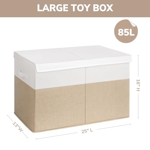 INDRESSME Large Toy Box with Lid, Collapsible Toy Storage Organizer Chest with Divider, Foldable Toy Bin for Kids Boys Girls Playroom Nursery Bedroom Living Room 25"x16"x13" (Beige & White) - color: Beige & White, size: 25"x13"x16"