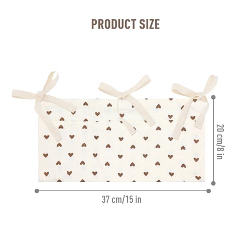 Cinaci 2pcs Cotton Pram Stroller Caddy Baby Crib Hanging Organizers Storage Pockets Nappy Diaper Bags Bedside Pockets for Milk Bottle/Soothing Toys/Wipes (Ivory Heart+Ivory Floral Set) - color: Ivory Heart+Ivory Floral Set