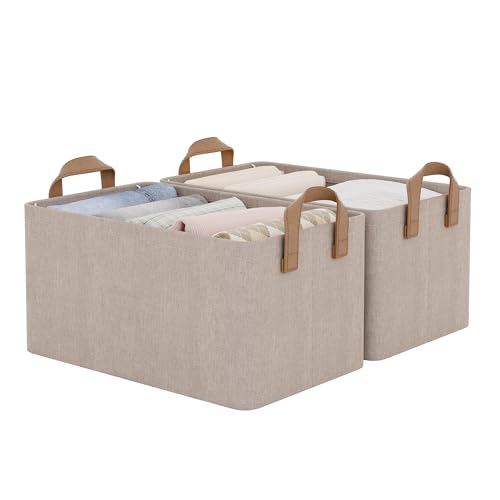 StorageWorks Storage Bins, Fabric Storage Bins for Shelves, Storage Baskets with Metal Frame, Closet Baskets and Bins with Handles, Brown and Beige, 2-Pack - color: Brown and Beige, size: 14 ¾" L x 10 ¼" W x 8 ¼" H