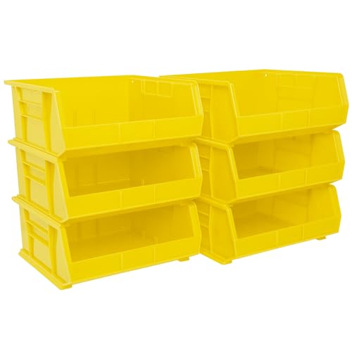 Akro-Mils 30250 AkroBins Plastic Storage Bins, Space-Saving Stackable Bins for Garage, Pantry, Craft Organization, 15" x 16" x 7", Yellow, 6-Pack - color: Yellow