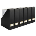 BLU MONACO | Cardboard Magazine File Holder Set of 6 Black | Vertical Magazine File Holder with Gold Label Slots | Standing File Holder and Cardboard Bins for Shelves Desk Storage - color: Black & Gold