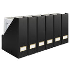 BLU MONACO | Cardboard Magazine File Holder Set of 6 Black | Vertical Magazine File Holder with Gold Label Slots | Standing File Holder and Cardboard Bins for Shelves Desk Storage - color: Black & Gold