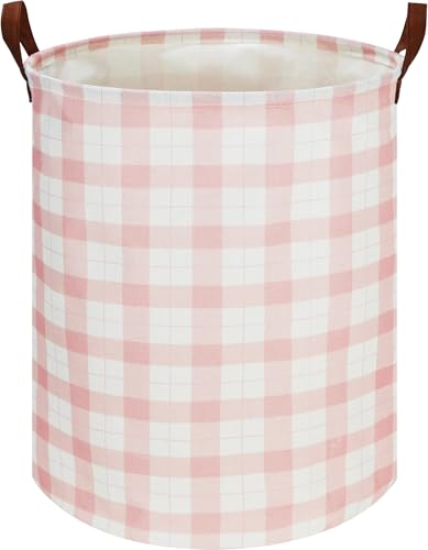 CLOCOR Laundry Basket, Waterproof Pink Nursery Hamper, Collapsible Fabric Storage Container, Room Decor, Gift Basket(Pink Grid) - color: Pink Grid