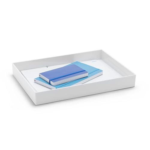 Poppin Large Accessory Tray, White, Rectangular - color: White, size: 13.8" x 9.8" x 1.8"