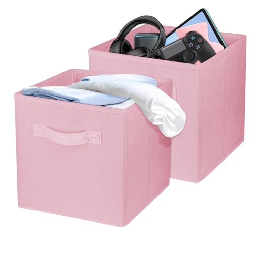 2 Pcs Storage Cubes, 10.5 Inch Collapsible Storage Bins, Fabric Foldable Bins for Organization, Durable Storage Bins for Closet, Shelves, Offices (Pink) - color: Pink