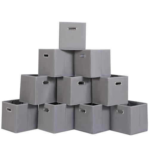 Foldable cube storage bins, Fabric Storage Box Cubes Organizer Baskets with Dual Handles for Home Organizer,Nursery,Shelves,Closet,Set of 10,(Grey) - color: Grey, size: 10 Pack