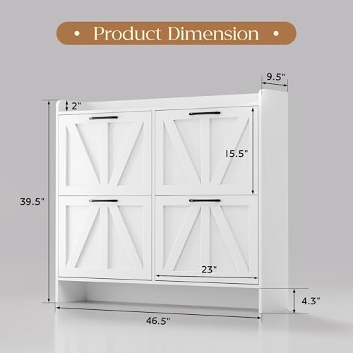 MU Shoe Storage Cabinet with 4 Flip Drawers, Freestanding Shoe Cabinet, Slim Shoe Organizer with Wood Legs for Entryway, White - color: White, size: 4 Drawers