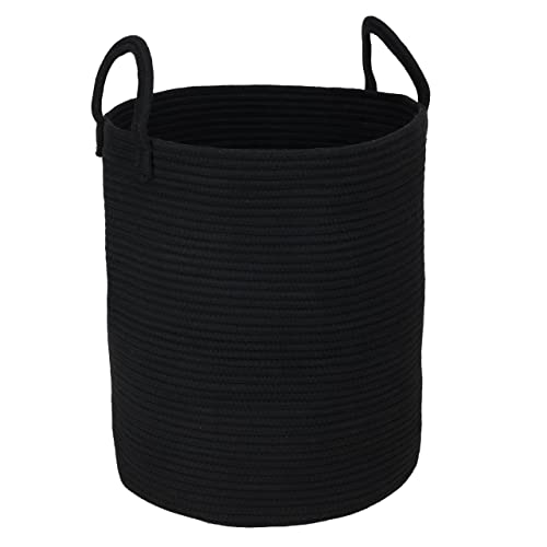 XUANGUO Black Cotton Rope Laundry Basket Hamper for Clothes Woven Storage Basket for Living Room Bedroom Boho Tall Rope Baskets for Blanket Toys Pillow Towels Baby Nursery Hamper Bin Large - color: black, size: Regular