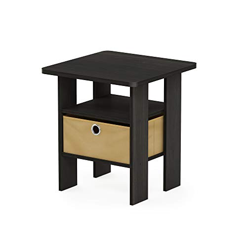 Furinno ANDREY Side Table, End Table, Night Stand with Open Shelves and Storage Bin, Bedside Table, for Living Room, Bedroom, Dark Espresso - color: Dark Espresso/Brown, size: 1-Pack, Center Bin