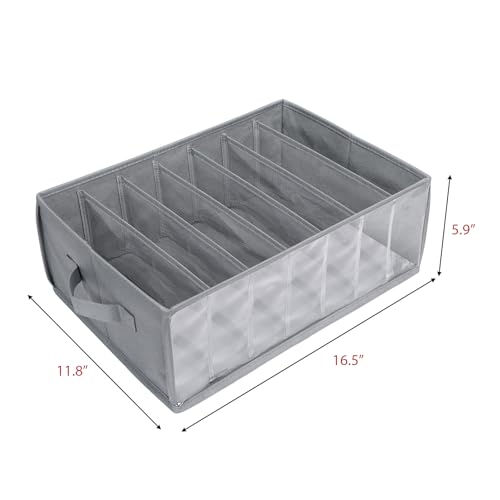 Zilink Upgraded Underwear Drawer Organizer with Support Board, Clear Drawer, 7 Grids Divider, Sock Organizer for Closet, Nursery, Baby Clothes, Bra, Sock, Tie - 3 Pack - color: Grey - For Underwear