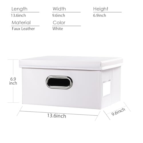 PRANDOM Collapsible Storage Box with Lid [1-Pack] Leather Fabric Foldable Storage Bin Organizer Container Basket Cube with Cover for Home Bedroom Closet Office Nursery White (13.6x9.6x6.9) - color: White, size: Small(1-Pack)