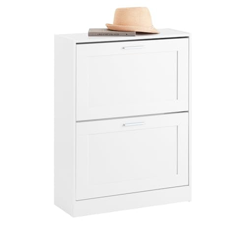 SoBuy Shoe Storage Cabinet Entryway, Slim Shoe Rack Freestanding, Narrow Shoe Organizer 2 Flip-Drawers Shoe Cupboard for Mudroom Front Door Entrance Hallway Bedroom, White, FSR137-W - color: Pure White, size: 2 Drawers