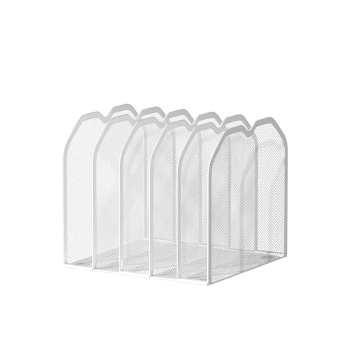 FANXIYQ White 5-Section File Folder Organizer for Desk – 8.5"×9.3" Metal Vertical File Holder, Desktop File Organizer Vertical Stand, Letter/A4 Upright File Sorter - color: White, size: 5 Section Upgrade