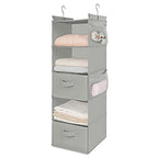 MAX Houser 5 Tier Shelf Hanging Closet Organizer, Cloth Hanging Shelf with 2 Sturdy Hooks for Storage, Foldable (Light Grey-D2) - color: Lightgrey-1