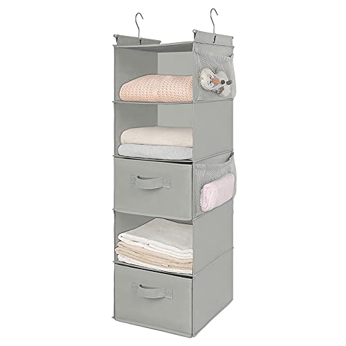 MAX Houser 5 Tier Shelf Hanging Closet Organizer, Cloth Hanging Shelf with 2 Sturdy Hooks for Storage, Foldable (Light Grey-D2) - color: Lightgrey-1