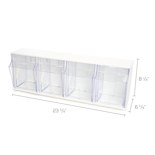 Deflecto Interlocking Tilt Bin, 4 Bin Unit, Clear and White, 23-5/8” x 8-1/8” x 6-5/8” (20403OP) - style: 4 Bins