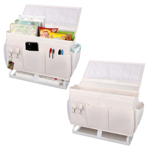 Bedside Caddy for Dorm Bed Bedside Organizer, Bedside Storage with 10 Pockets and Power Strip Holder, Multifunctional Bedside Pocket for Home, College, Dorm, Bunk/Hospital/Crib Bed (Beige) - color: Beige