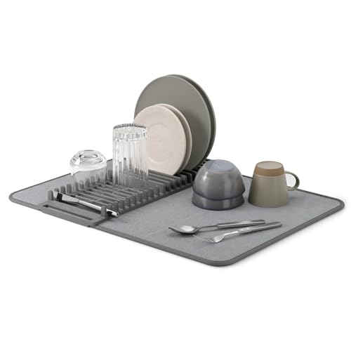 Umbra Udry Dish Rack and Microfiber Drying Mat – Space-Saving Design Folds Up for Easy Storage, Basic Rack, Dark Grey - color: Gray, style: Basic Rack